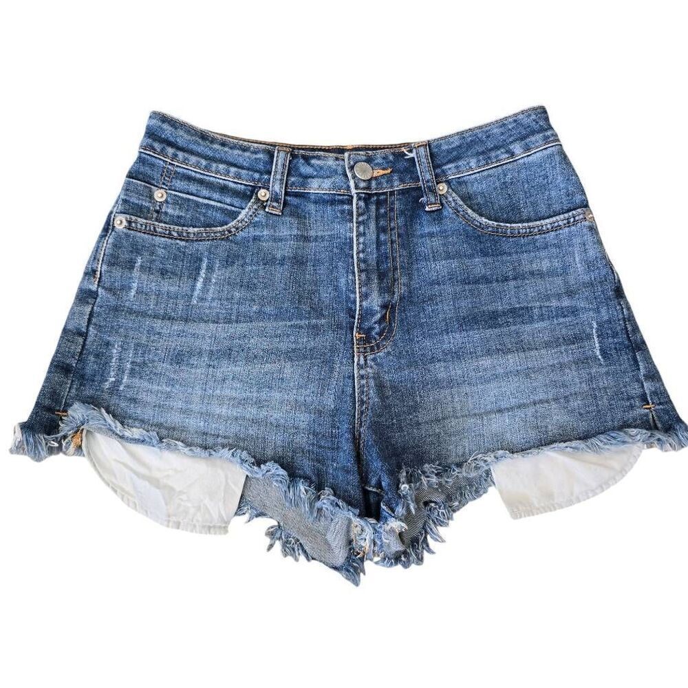 Just USA Cutoff‎ Shorts Women's XS Blue Medium Wash Denim Beach Stretch Zip Fly